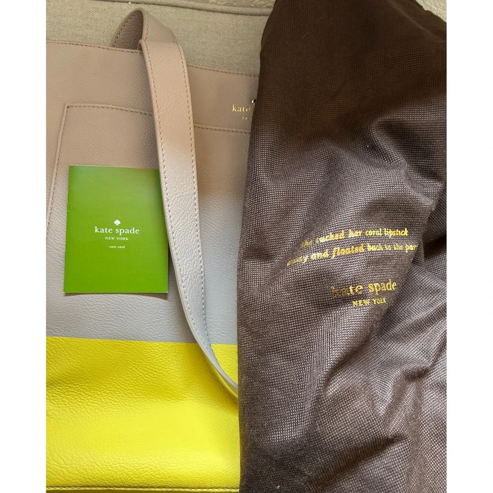 Kate Spade Lita Street Andrea Tote Bag Grey Yellow Colorblock Faux Leather EUC